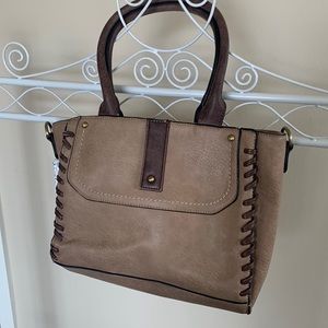 Treska brown and tan purse handbag satchel vegan leather